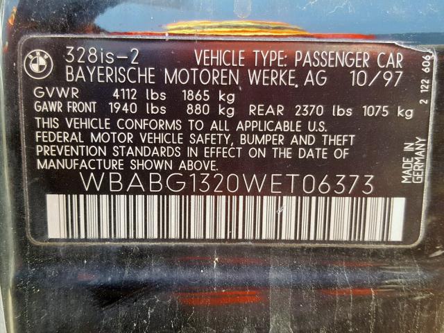 WBABG1320WET06373 - 1998 BMW 328 IS BLACK photo 10
