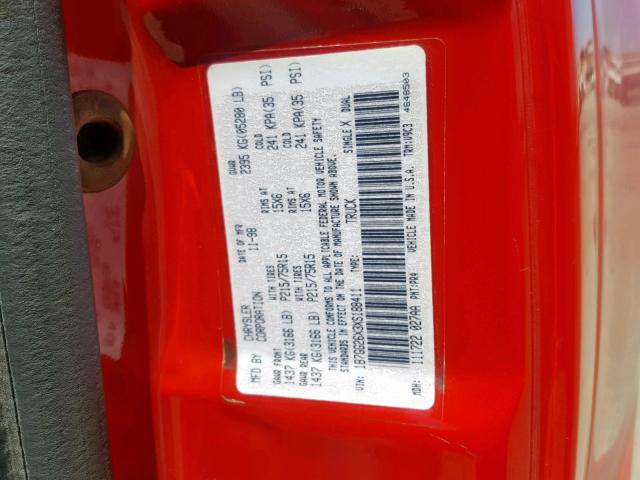 1B7GG26X3XS188411 - 1999 DODGE DAKOTA RED photo 10