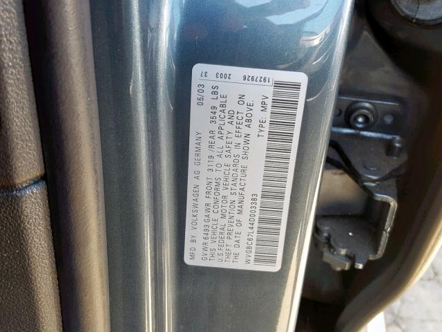 WVGBC67L44D003383 - 2004 VOLKSWAGEN TOUAREG 3. GRAY photo 10