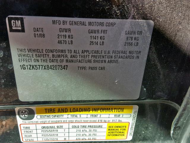 1G1ZK577X84207347 - 2008 CHEVROLET MALIBU LTZ 黑色 照片 10