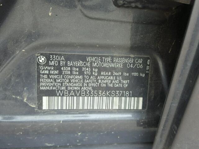 WBAVB33536KS37181 - 2006 BMW 330 I GRAY photo 10