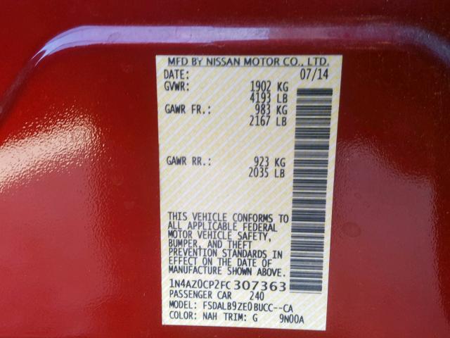 1N4AZ0CP2FC307363 - 2015 NISSAN LEAF S RED photo 10