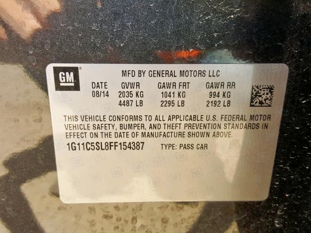 1G11C5SL8FF154387 - 2015 CHEVROLET MALIBU 1LT 黑色 照片 10