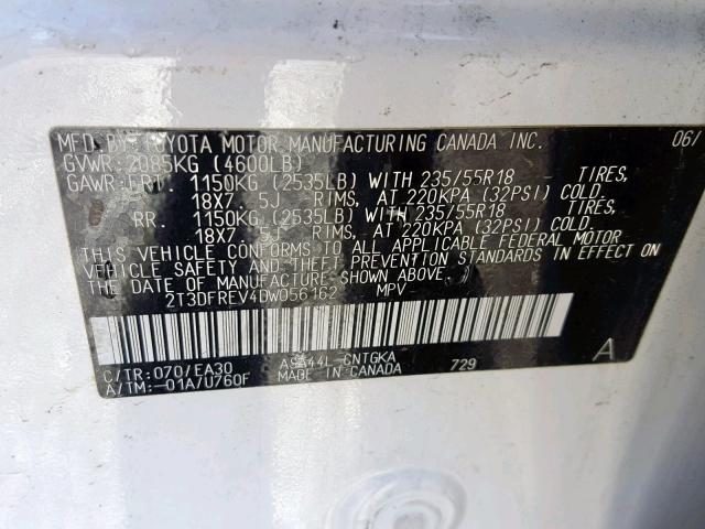 2T3DFREV4DW056162 - 2013 TOYOTA RAV4 LIMIT WHITE photo 10