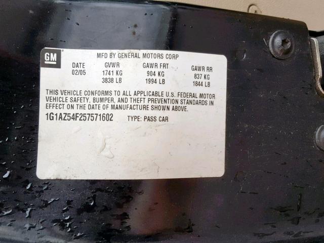 1G1AZ54F257571602 - 2005 CHEVROLET COBALT LT BLACK photo 10