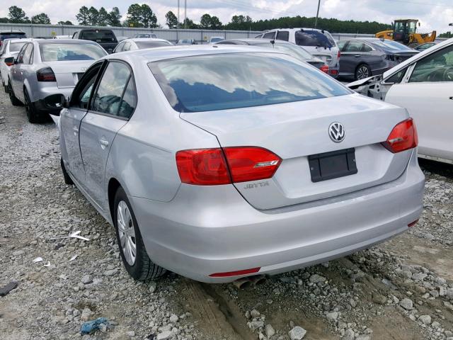 3VW2K7AJ0BM385690 - 2011 VOLKSWAGEN JETTA BASE SILVER photo 3