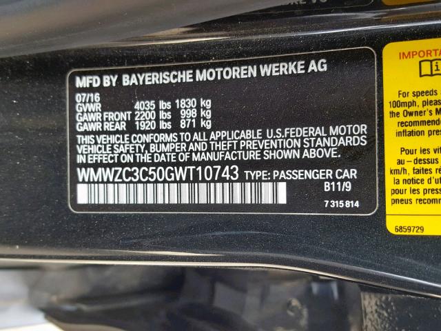 WMWZC3C50GWT10743 - 2016 MINI COOPER S C BLACK photo 10