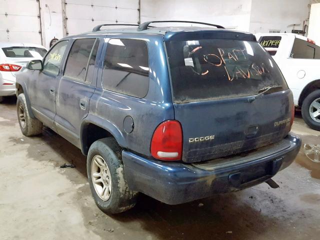 1D4HS48N43F504334 - 2003 DODGE DURANGO SL BLUE photo 3