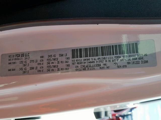 1C4BJWEG6JL816984 - 2018 JEEP WRANGLER U თეთრი ფოტო 10