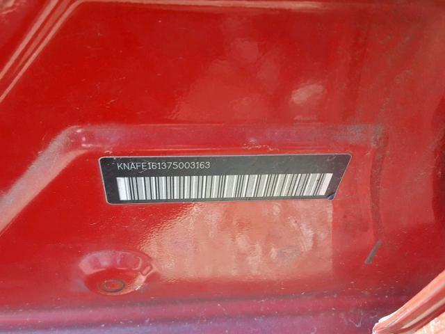 KNAFE161375003163 - 2007 KIA SPECTRA5 S RED photo 10