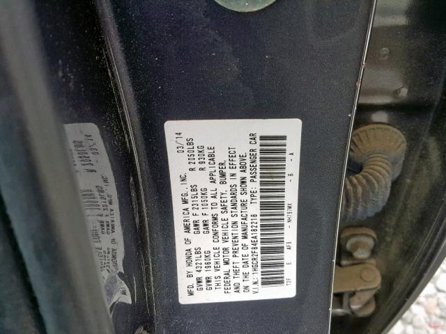 1HGCR2F84EA182218 - 2014 HONDA ACCORD EXL GRAY photo 10