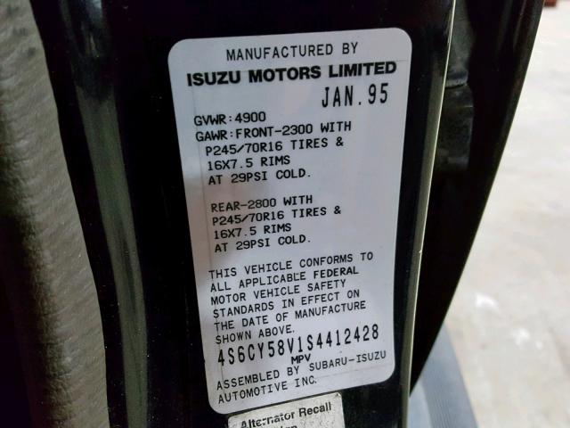 4S6CY58V1S4412428 - 1995 HONDA PASSPORT E შავი ფოტო 10