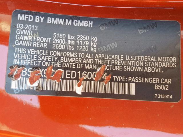 WBSLX9C51ED160014 - 2014 BMW M6 ORANGE photo 10