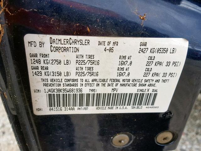 1J4GK38K95W681936 - 2005 JEEP LIBERTY RE BLUE photo 10