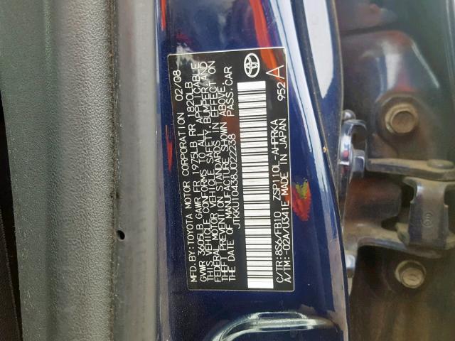 JTKKU10438J022238 - 2008 TOYOTA SCION XD BLUE photo 10