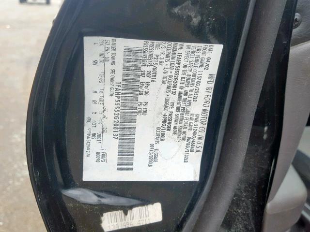 1FAHP55S52G208137 - 2002 FORD TAURUS SES BLACK photo 10