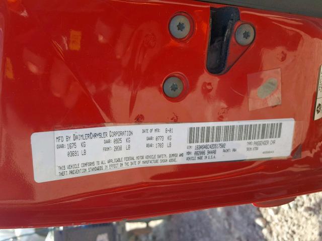 1B3AS46C42D517502 - 2002 DODGE NEON SE RED photo 10