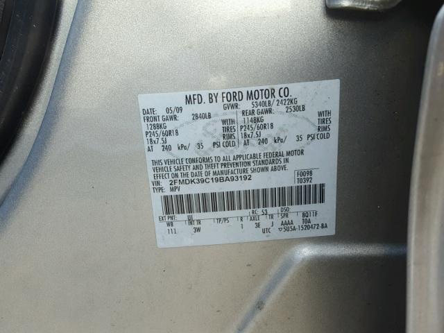 2FMDK39C19BA93192 - 2009 FORD EDGE LIMIT SILVER photo 10