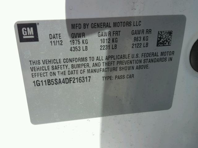 1G11B5SA4DF216317 - 2013 CHEVROLET MALIBU LS Ağ foto 10