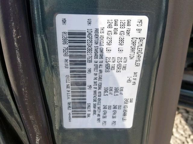 1D4GP253X3B217639 - 2003 DODGE CARAVAN SE GREEN photo 10