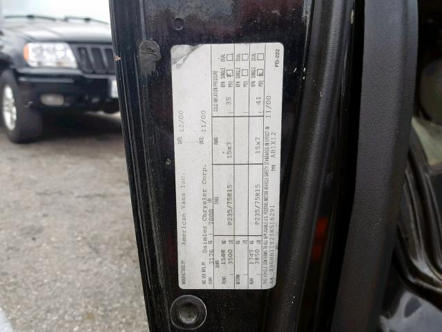 2B6HB11Y21K516291 - 2001 DODGE RAM VAN B1 BLACK photo 10