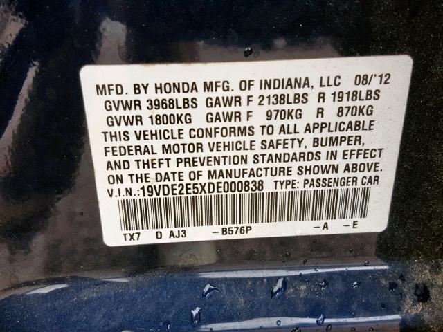 19VDE2E5XDE000838 - 2013 ACURA ILX 24 PRE 蓝色 照片 10