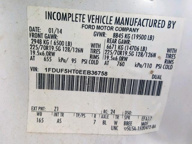 1FDUF5HT0EEB36758 - 2014 FORD F550 SUPER WHITE photo 10