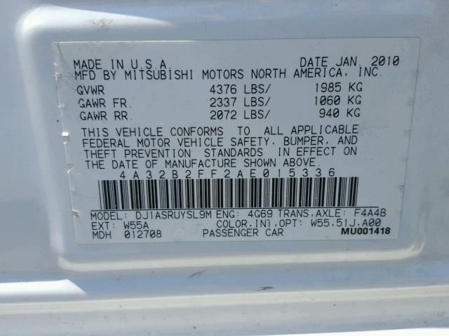 4A32B2FF2AE015336 - 2010 MITSUBISHI GALANT FE WHITE photo 10