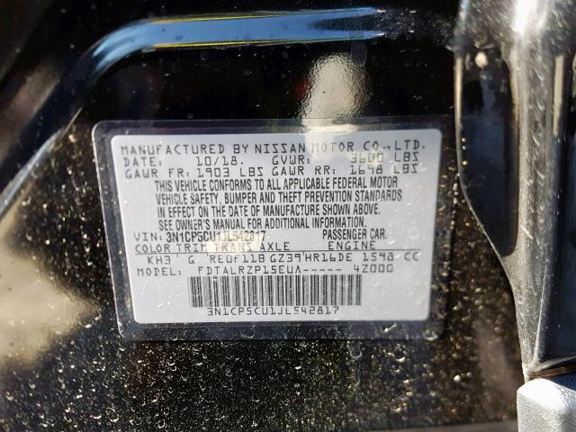 3N1CP5CU1JL542817 - 2018 NISSAN KICKS S BLACK photo 10