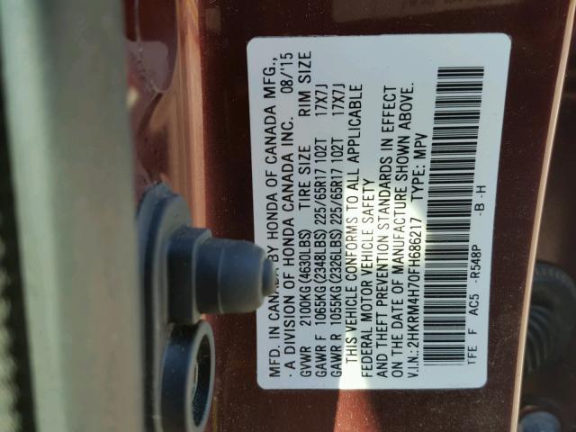 2HKRM4H70FH686217 - 2015 HONDA CR-V EXL RED photo 10