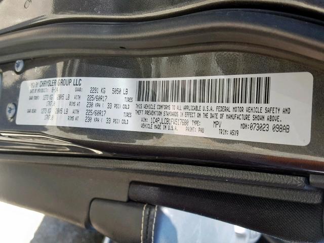 1C4PJLCB1FW517680 - 2015 JEEP CHEROKEE L GRAY photo 10