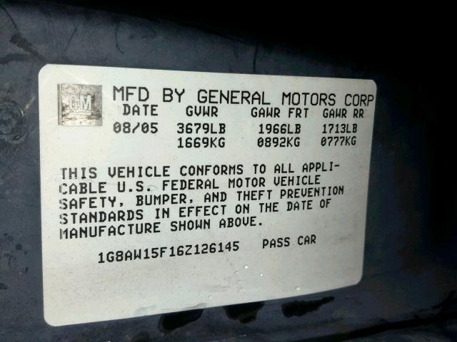 1G8AW15F16Z126145 - 2006 SATURN ION LEVEL SILVER photo 10