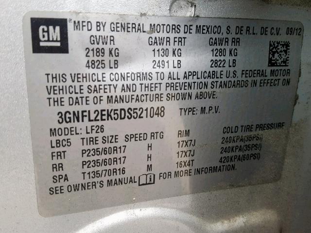 3GNFL2EK5DS521048 - 2013 CHEVROLET CAPTIVA LS შავი ფოტო 10