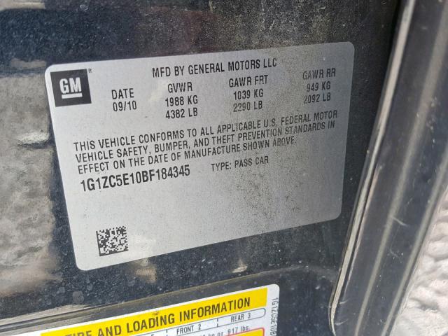 1G1ZC5E10BF184345 - 2011 CHEVROLET MALIBU 1LT 黑色 照片 10