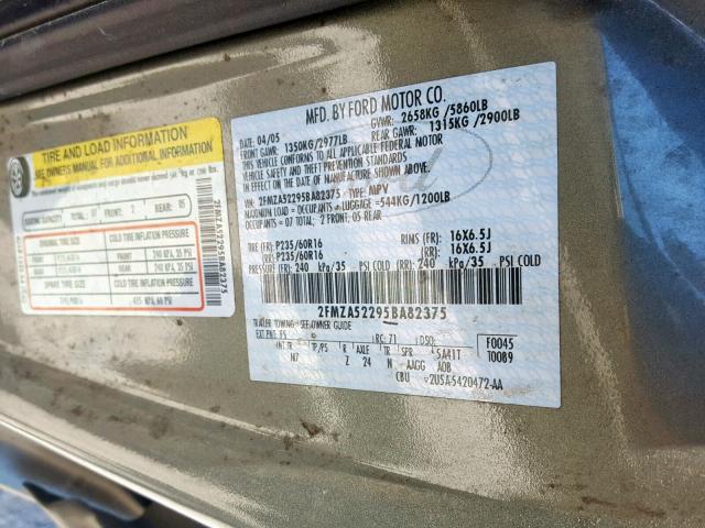 2FMZA52295BA82375 - 2005 FORD FREESTAR S GREEN photo 10