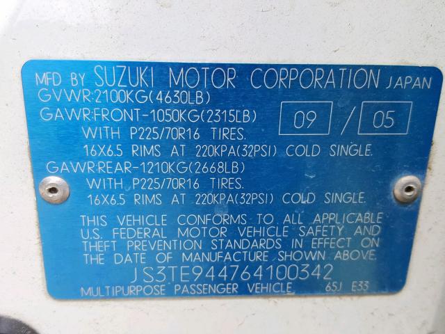 JS3TE944764100342 - 2006 SUZUKI GRAND VITA WHITE photo 10