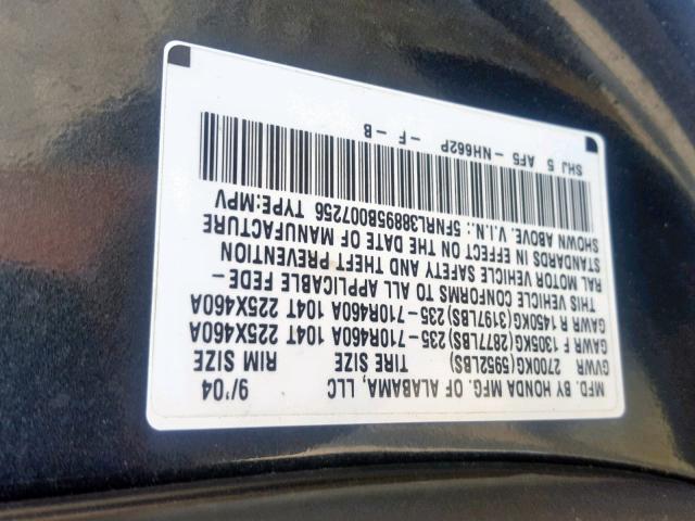 5FNRL38895B007256 - 2005 HONDA ODYSSEY TO GREEN photo 10