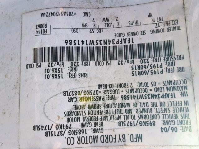 1FAFP34N35W141586 - 2005 FORD FOCUS ZX4 WHITE photo 10