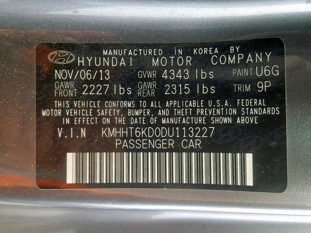 KMHHT6KD0DU113227 - 2013 HYUNDAI GENESIS CO CHARCOAL photo 10