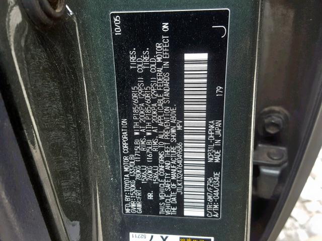 JTLKT324764049686 - 2006 TOYOTA SCION XB შავი ფოტო 10