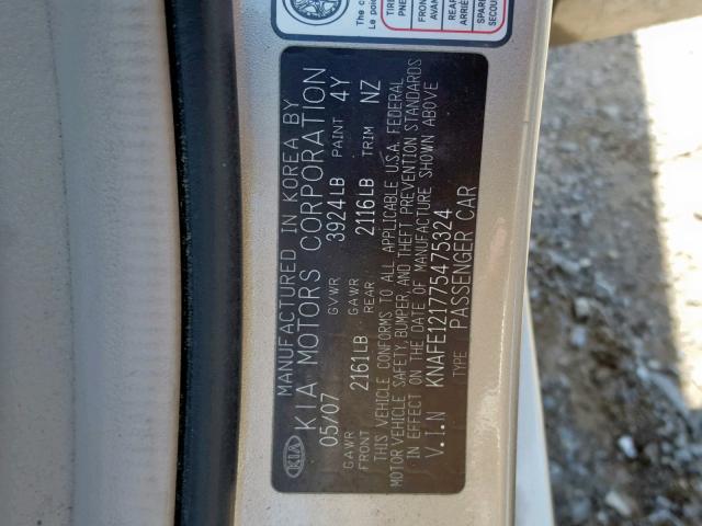 KNAFE121775475324 - 2007 KIA SPECTRA EX TAN photo 10