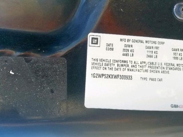 1G2WP52KXWF300933 - 1998 PONTIAC GRAND PRIX BLACK photo 10