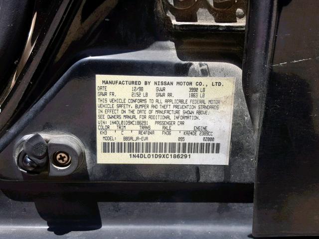 1N4DL01D9XC186291 - 1999 NISSAN ALTIMA XE BLACK photo 10