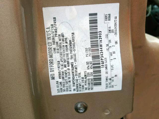 1FAFP34344W163903 - 2004 FORD FOCUS SE C GOLD photo 10