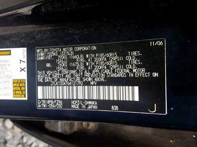 JTLKT334764121792 - 2006 TOYOTA SCION XB 黑色 照片 10