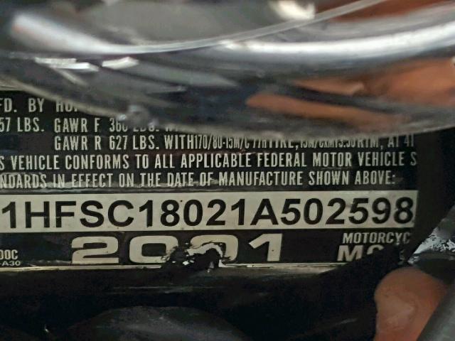 1HFSC18021A502598 - 2001 HONDA VT1100 C BLACK photo 10