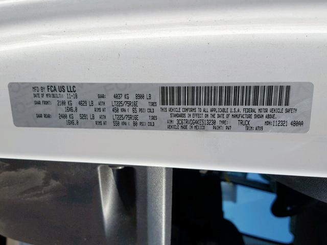3C6TRVDG4KE513230 - 2019 RAM PROMASTER 白色 照片 10