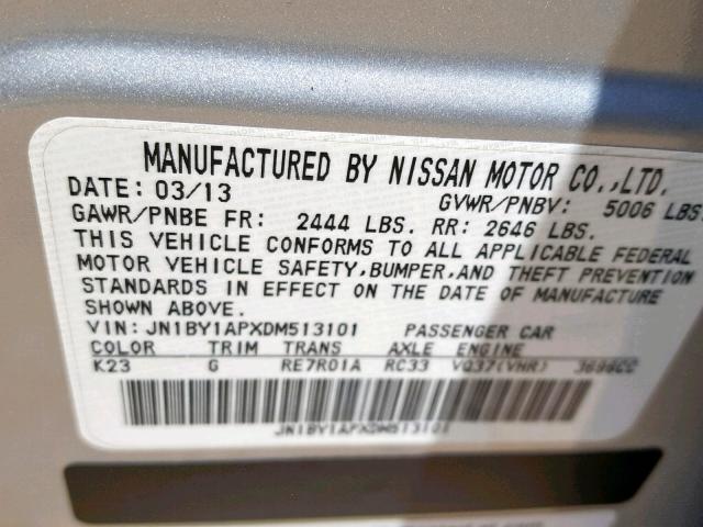 JN1BY1APXDM513101 - 2013 INFINITI M37 SILVER photo 10