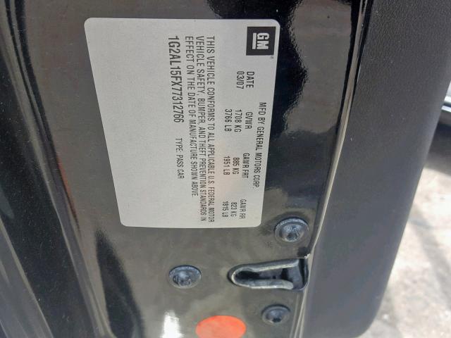 1G2AL15FX77312766 - 2007 PONTIAC G5 BLACK photo 10