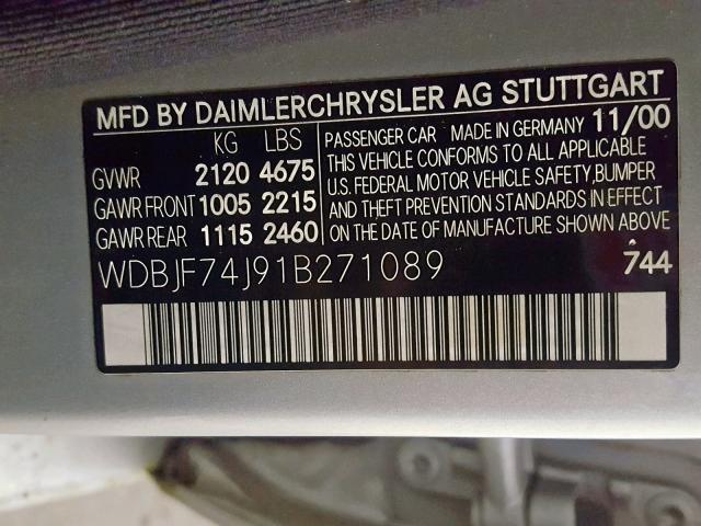 WDBJF74J91B271089 - 2001 MERCEDES-BENZ E 55 AMG SILVER photo 10